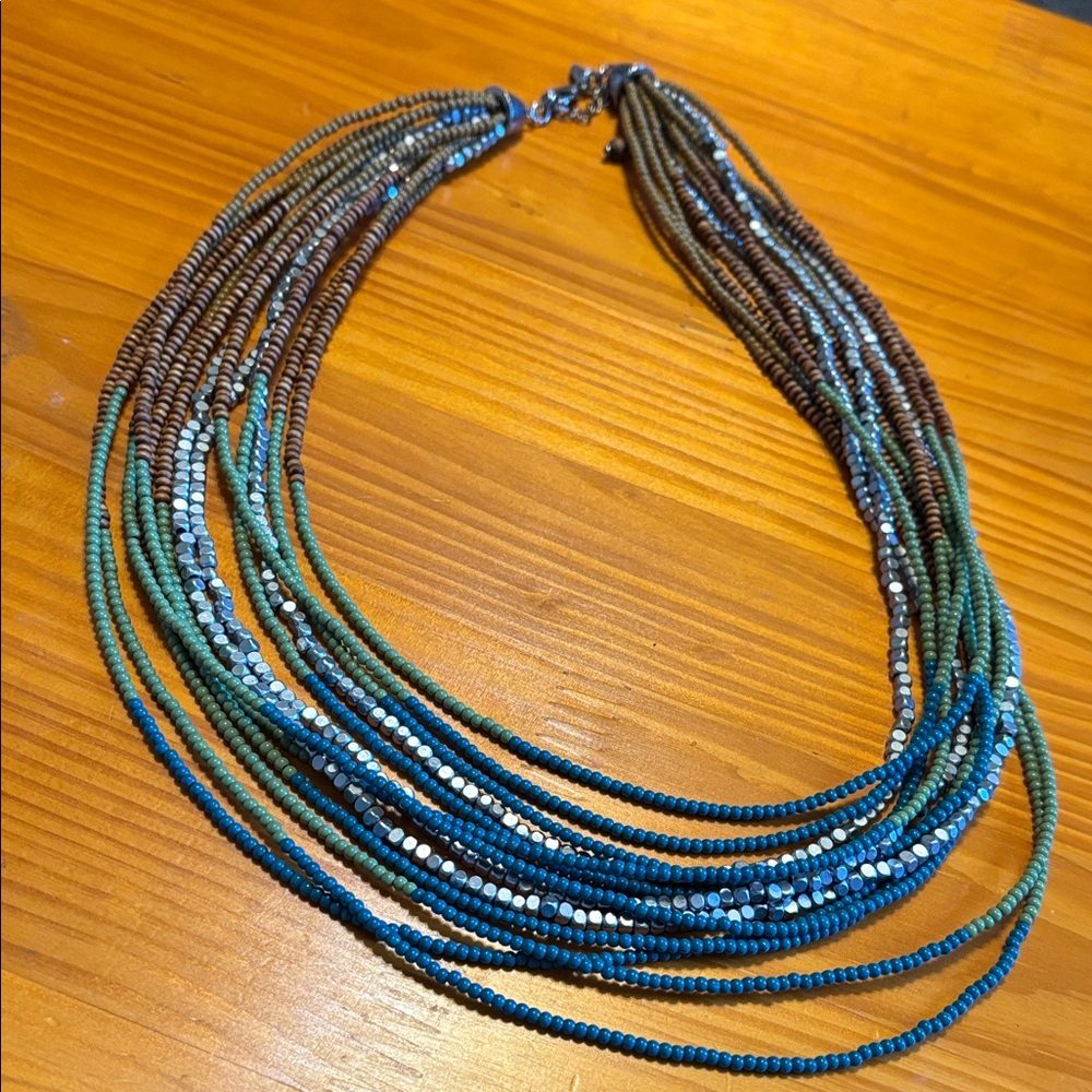 Multi-Strand Blue Green and Brown Beaded Necklace - Women Jewelry